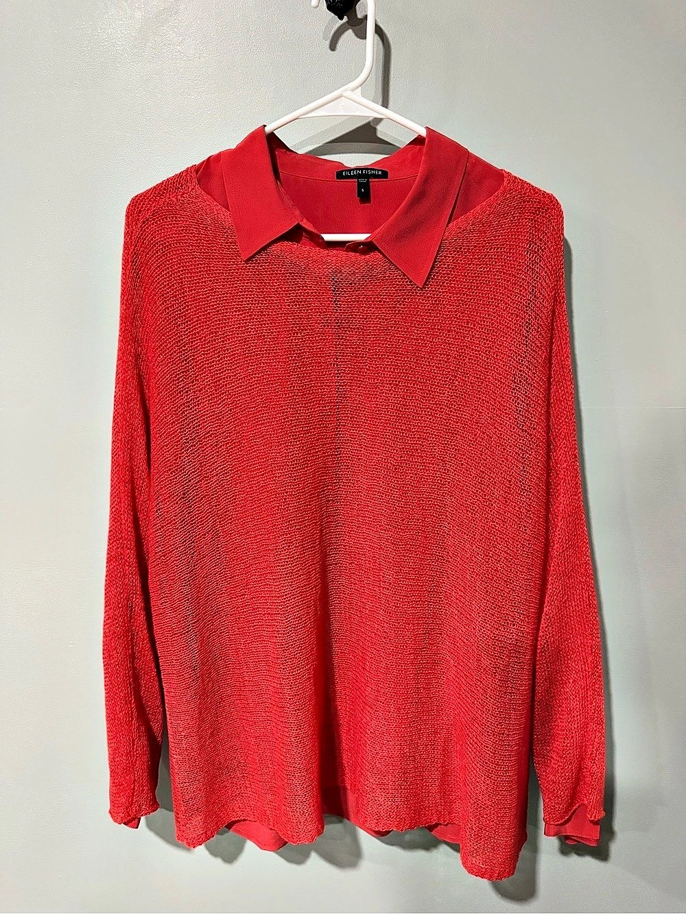 Eileen Fisher Red Collared Long Sleeve Blouse Size Small
